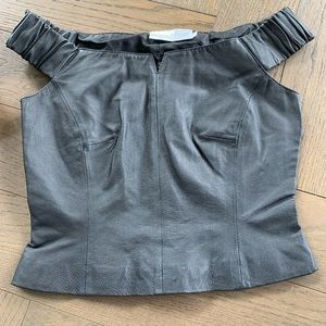 black genuine leather off shoulder top
